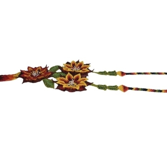 Handmade Huichol Beaded Necklace Sunflower Design Mexican Folk Art Jewelry - Picture 4 of 5